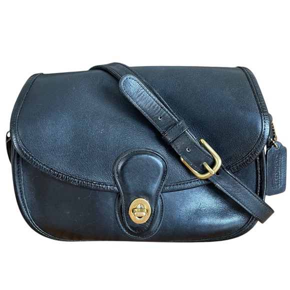 Vintage Coach Prairie Saddle Flap Black Leather Goldtone Hardware Shoulder Bag - Picture 1 of 13
